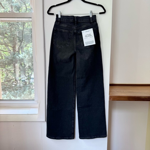 NWT FRAME Le Slim Palazzo Jeans High Rise Wide Leg Denim Black Hutchinson 23 - Picture 9 of 15